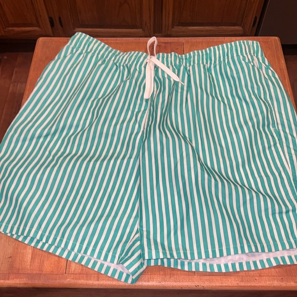 Men’s Goodfellow and Co Green and White Striped Swim Trunks - Picture 1 of 3
